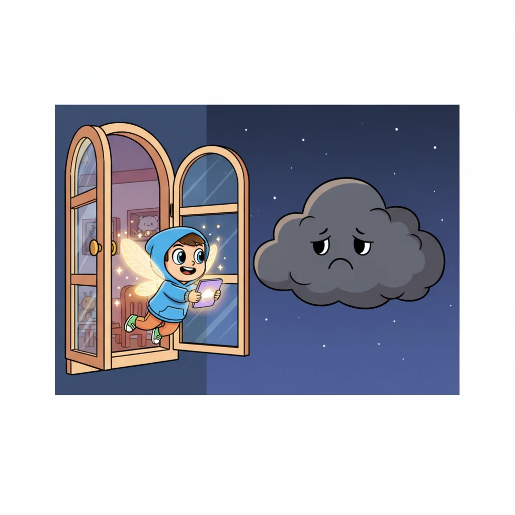 Topladığı tüm neşeyle parlayan ışık perisi, pencereden dışarı süzüldü. Küçük peri, üzgün buluta doğru hızla uçmaya başladı. Gökyüzünde parlayan küçük bir yıldız gibiydi.