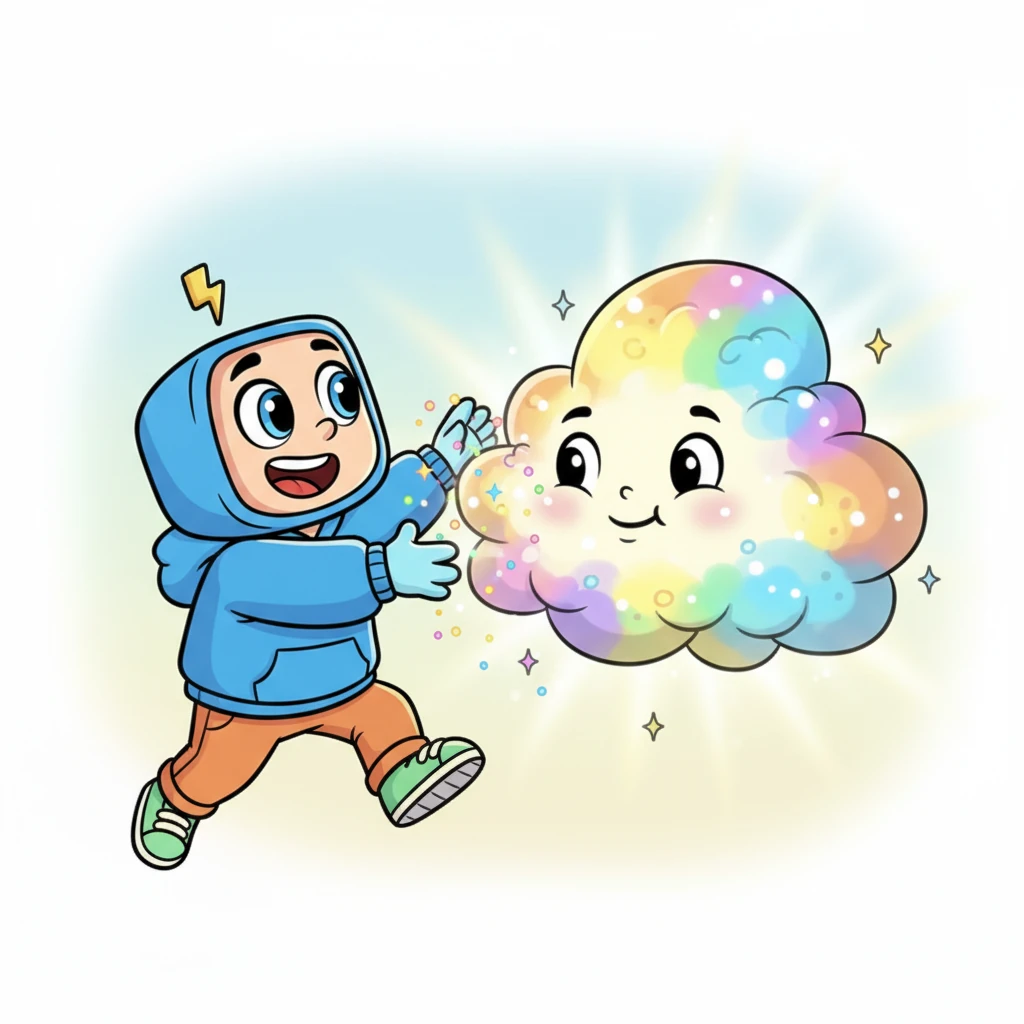 Işık perisi, neşe kıvılcımlarını bulutun üzerine serpti. Gri bulut birden gülümsedi ve rengarenk parlamaya başladı. Üzüntüsü tamamen kaybolmuştu, yerini pırıl pırıl bir neşeye bırakmıştı.