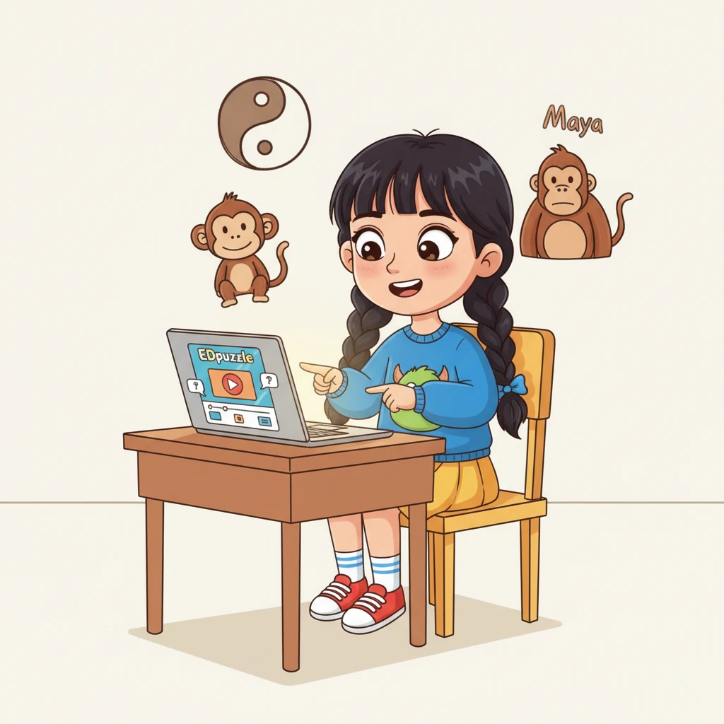 Айгүл EDpuzzle платформасын зерттеп жатыр. Ол бейнелерге сұрақтар қоюға, түсініктемелер енгізуге болатынын көріп таңғалады. Оның көздерінен үміт оты жанады.