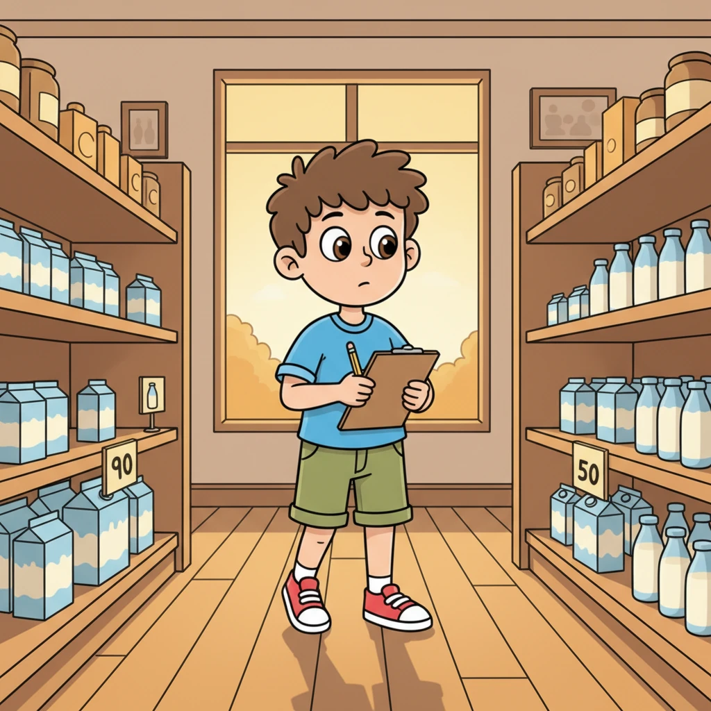 Když slunce zapadalo a poslední zákazníci odcházeli, Matěj se vydal na obchůzku. Na policích zbylo už jen 90 litrů mléka a 50 litrů podmáslí. Byl to mnohem menší počet, než kolik měli ráno!