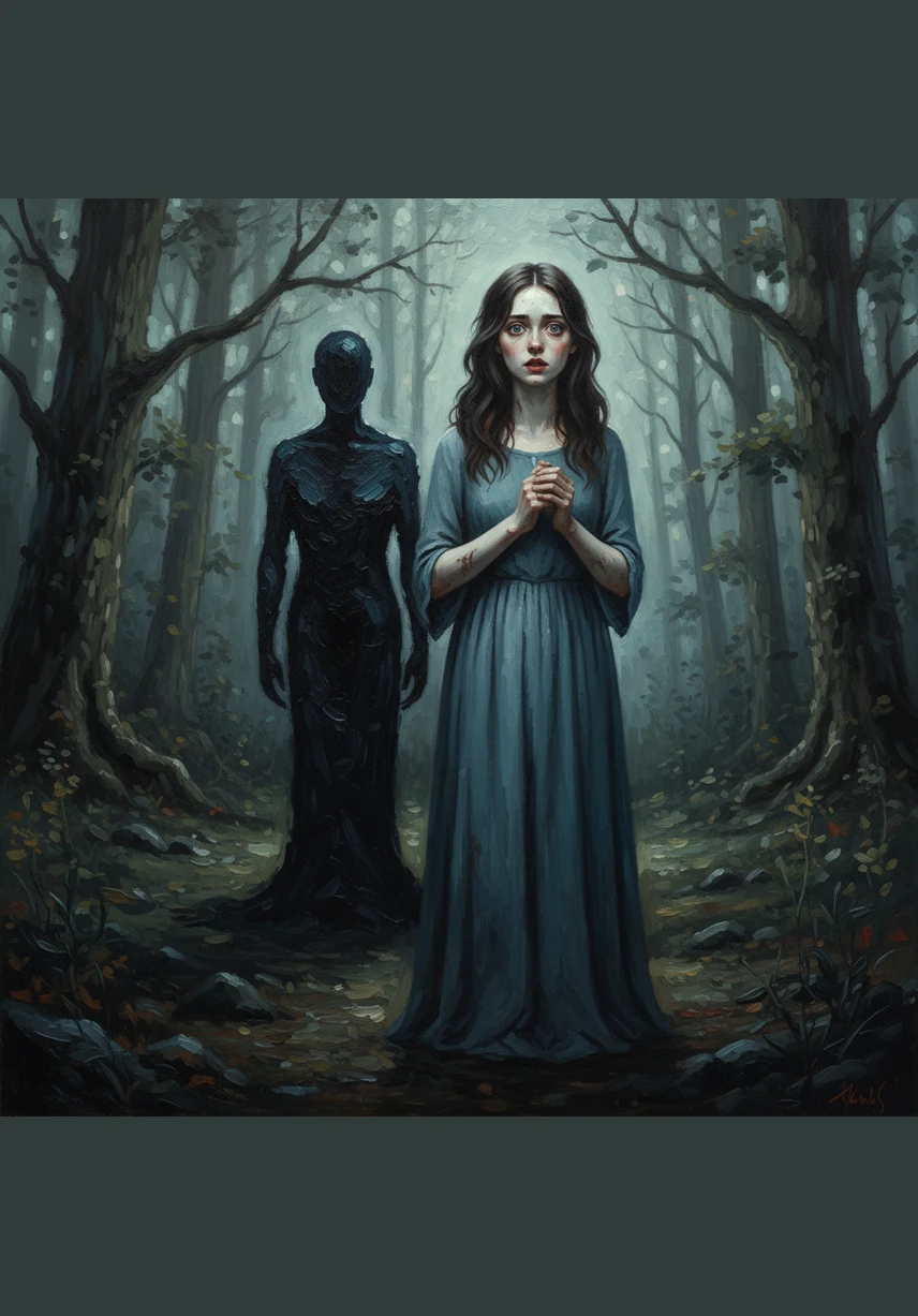 Her reflection stares back with wide, fearful eyes, capturing a girl who looks more like a ghost than the living. She raises a trembling hand toward the cold glass, feeling a sudden, unnatural drop in temperature.