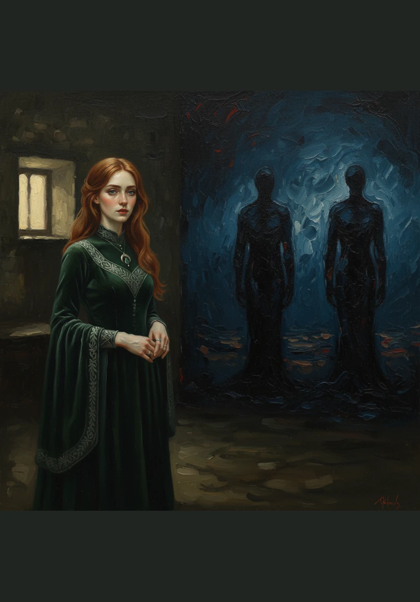 As the pale light of dawn finally breaks through the grime-streaked windows, the shadows dissolve back into the silver. Morwenna stands alone in the quiet room, her reflection now holding a secret that will haunt her forever.