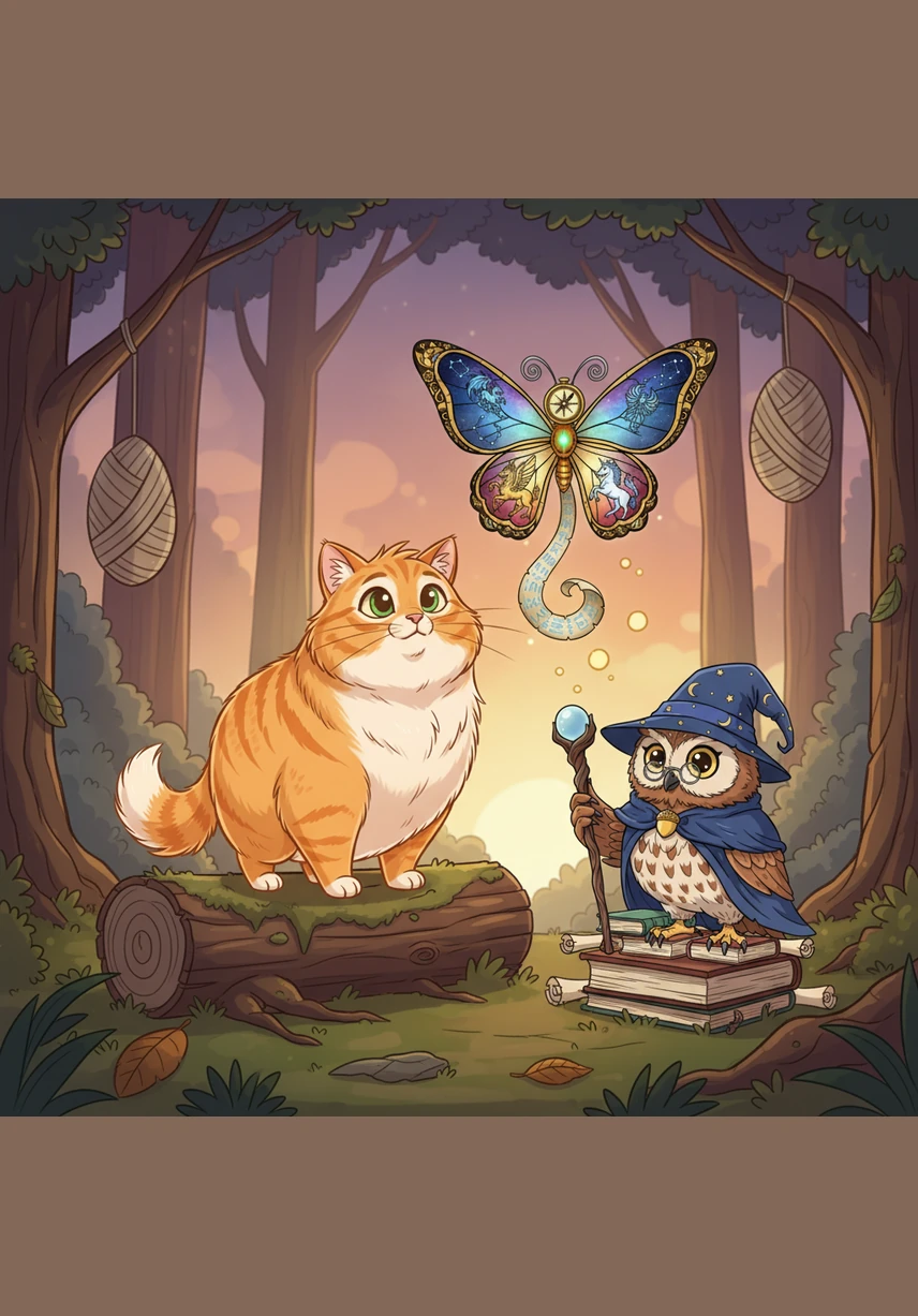 As the shadows grew long, Barnaby realized he didn't know the way back, but he wasn't afraid. A wise old owl with large, amber eyes looked down from a high branch and offered a friendly hoot of guidance.
