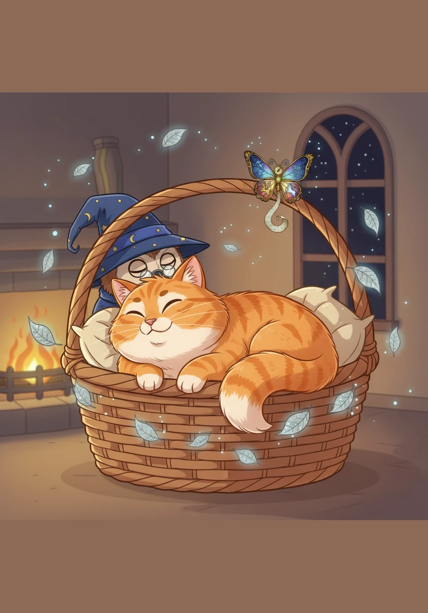 Tucked safely in his soft wicker basket, Barnaby let out a long, happy purr that filled the quiet room. He closed his eyes and drifted off to sleep, dreaming of silver leaves and his next big adventure.