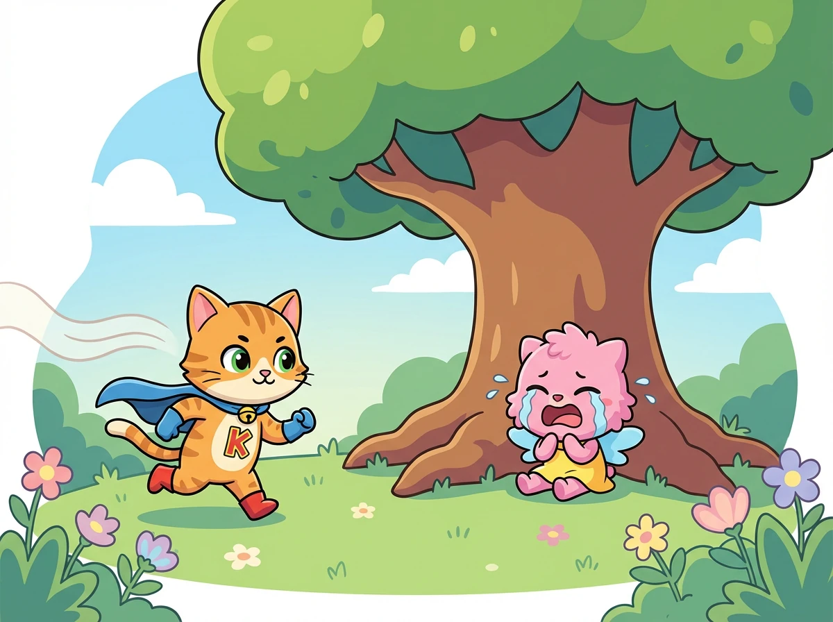 Akhirnya, Kiko mendengar suara Mimi yang memanggil namanya. Kiko mengikuti suara itu dan menemukan Mimi sedang menangis di bawah pohon besar.