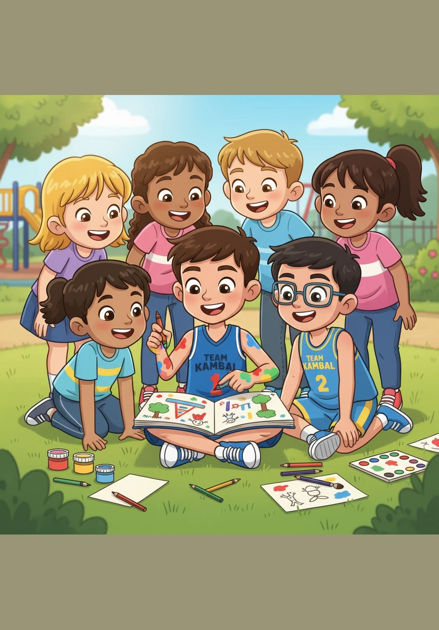 Jayjay is the creative soul of the neighborhood, known by everyone as the town’s little artist. He is always surrounded by a group of laughing friends who admire his beautiful drawings and his warm, friendly personality.