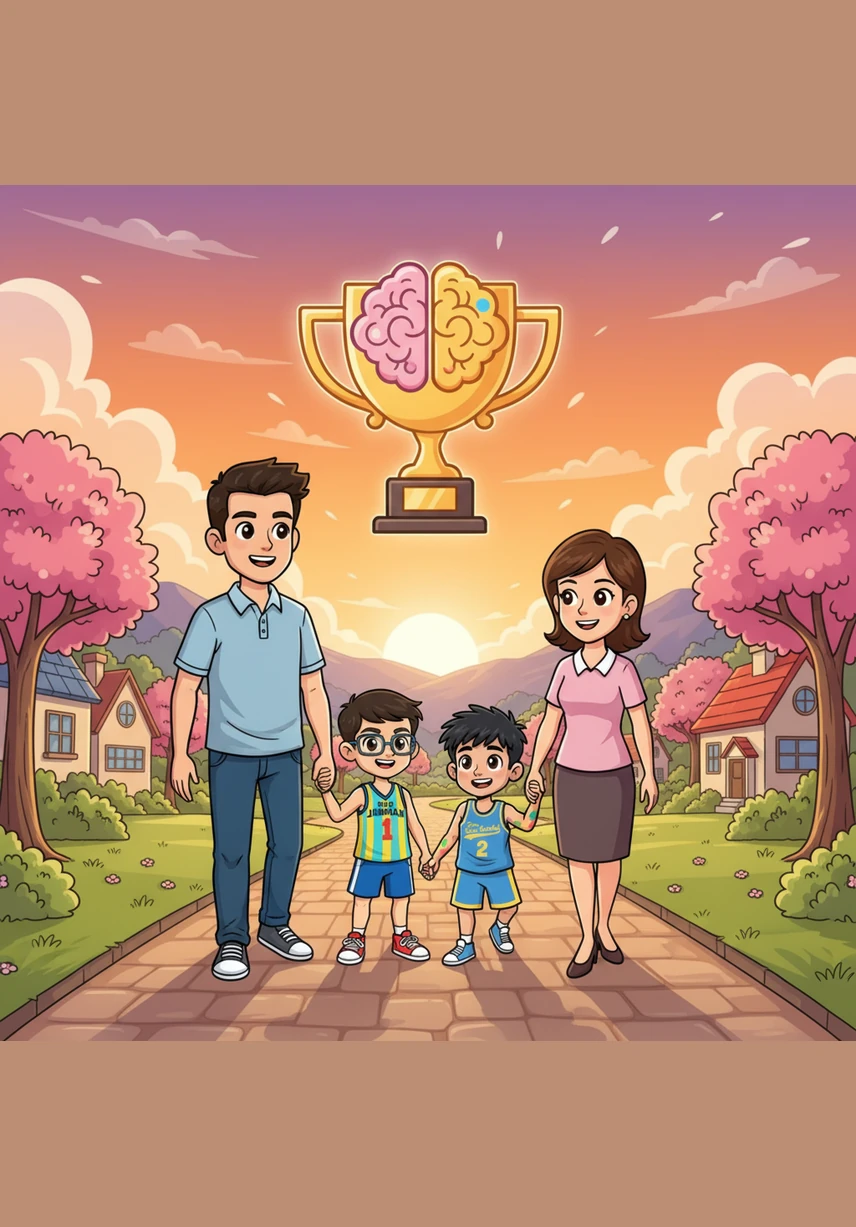 The twins learn that even though they have different talents, combining logic and creativity leads to a grand win. They walk home happily with their family, knowing that when they work together, they are truly an unbeatable team.