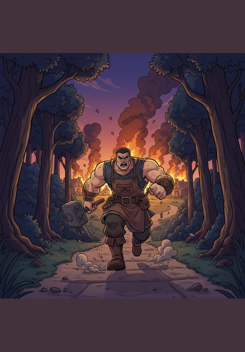 Kenji raced back to the village, realizing his hammer and steel were not enough to stop the magical chill. He held the Solar Ember to his chest, praying for the strength to protect his family and his home.