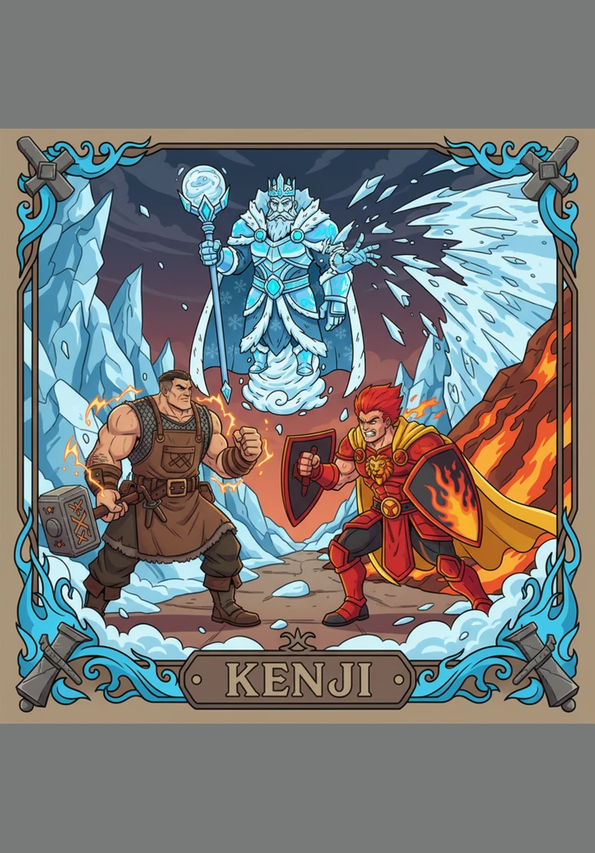 Flameshiro charged into the heart of the frost army, his every strike releasing waves of purifying heat that turned ice to steam. The Frost King roared in fury, but his icy reach began to wither under the hero's intense and holy radiance.