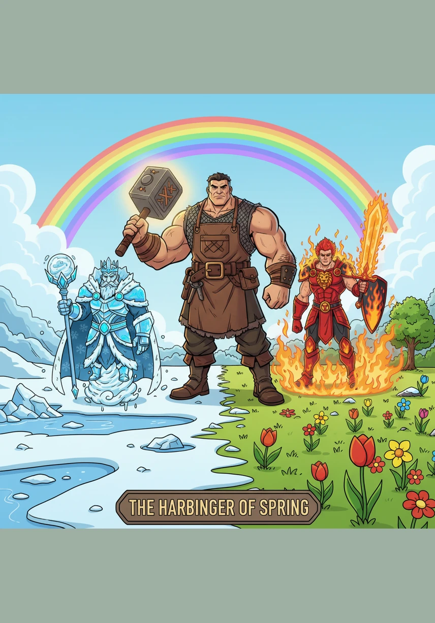 As the snow turned into lush spring meadows, the villagers looked up at their new protector in silent awe. Flameshiro stood tall on the cliffside, a guardian of light destined to keep the shadows at bay and protect the world from the dark.