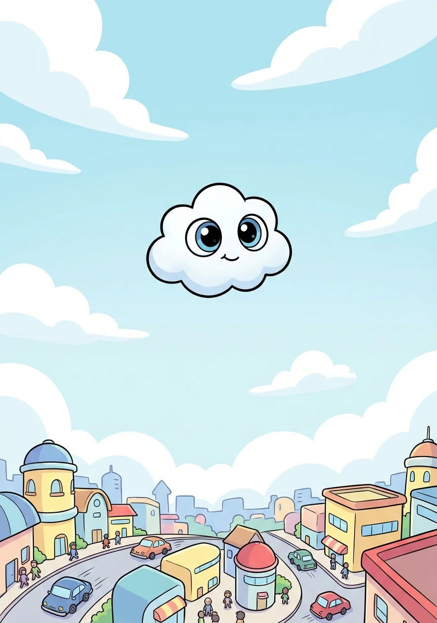 Pip was a little cloud with big feelings. He floated over the town and watched everyone hurry.