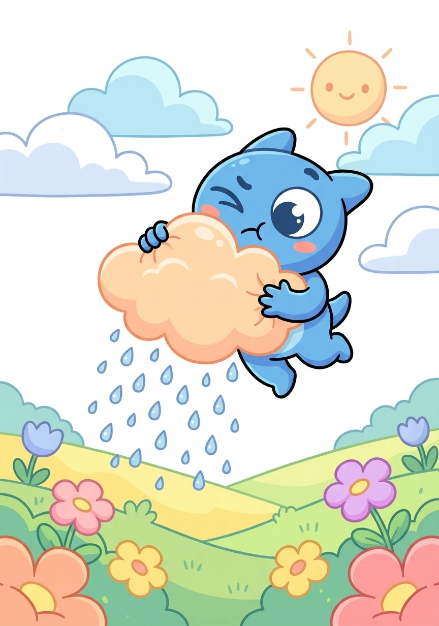 Pip squeezed and squeezed until… plink, plink, plink! Tiny raindrops began to fall.