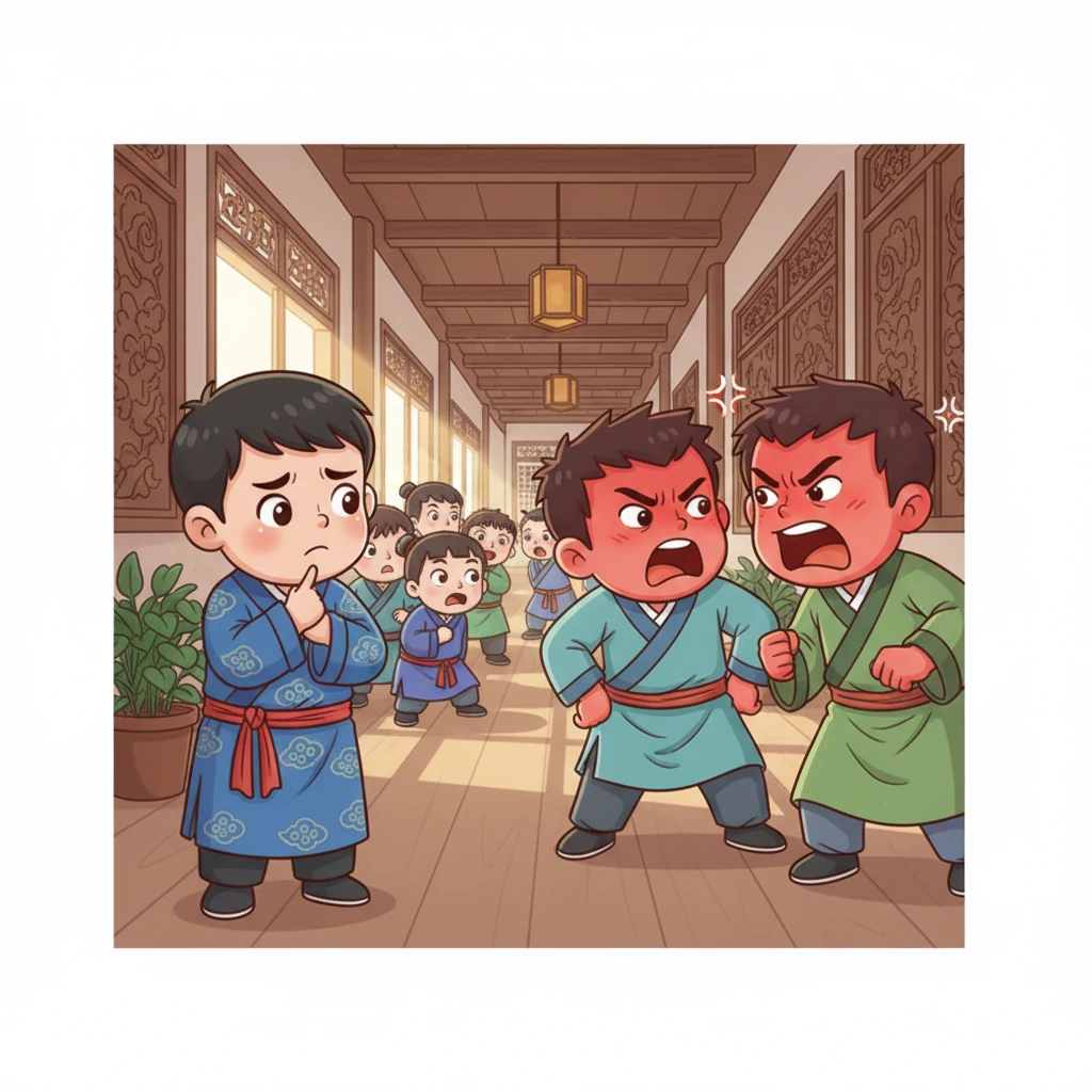 在学校里，小明看到两个同学因为一点小事争吵起来，谁也不肯让步。他们涨红了脸，声音越来越大，让周围的同学都感到不安。小明想起爷爷讲的道理。