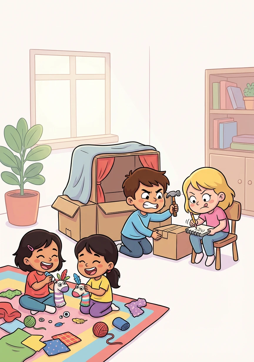 The siblings decide to put on a puppet show for their parents. Yahya builds the stage, Sabah writes the script, and Hawa and Dua create the puppets. Their teamwork results in a hilarious and heartwarming performance.