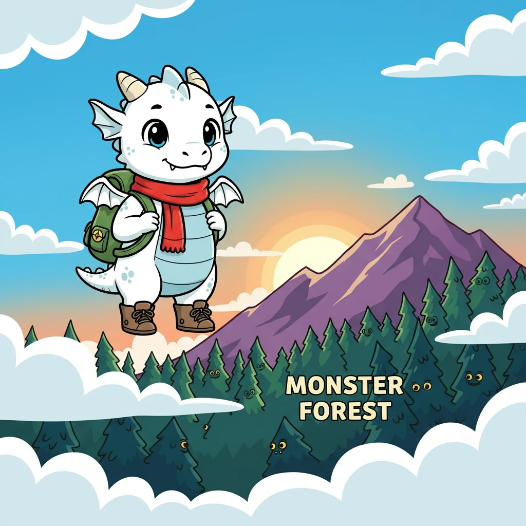 One day, filled with an adventurous spirit, Lumi decided to leave her cave. She soared into the sky, her small wings carrying her towards the ominous, yet intriguing, Monster Forest.