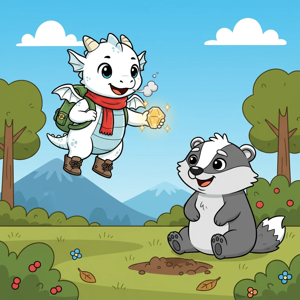 Lumi, with her keen eyesight, noticed a glint of light under a bush. She flew over and, with a puff of smoke, unearthed the lost rock, presenting it to a delighted Grumbles.