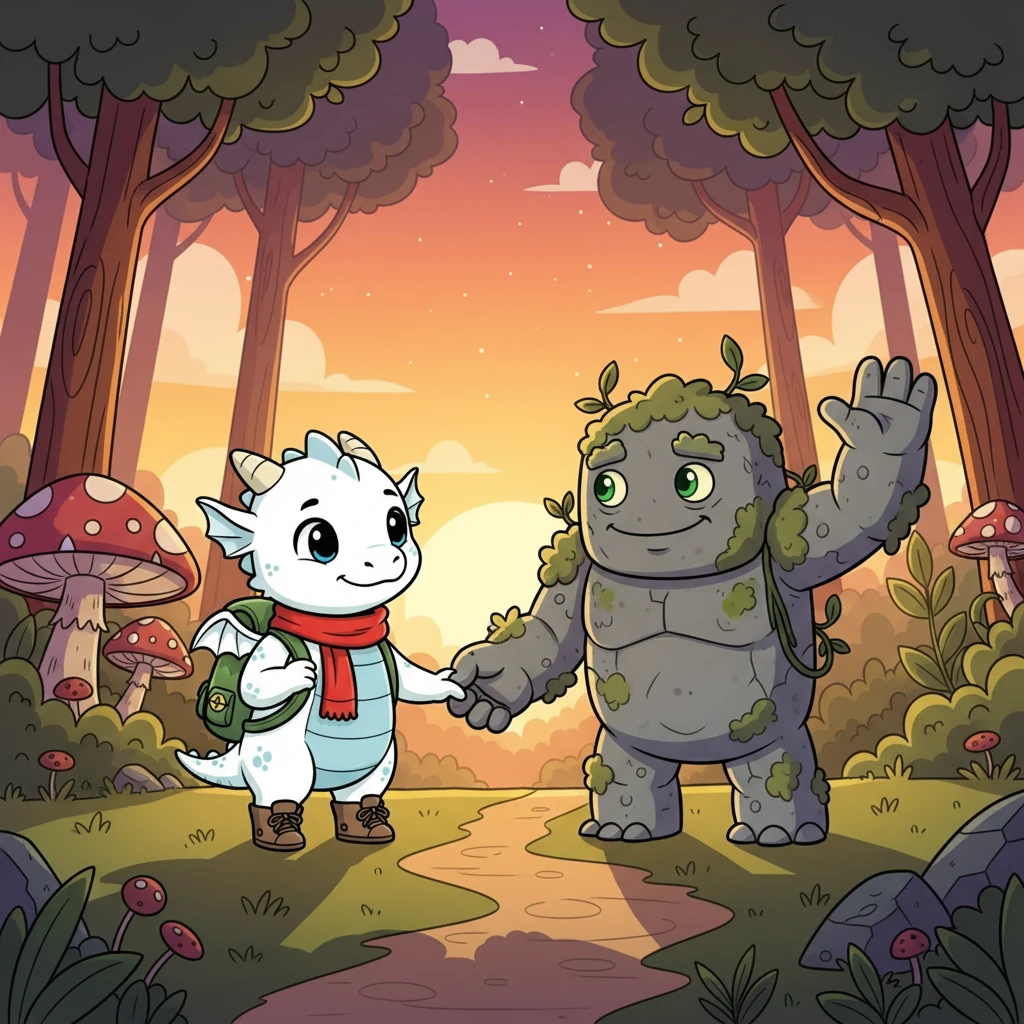 As the sun began to set, casting long shadows, Lumi knew it was time to return home. She promised Grumbles she would visit again, a true friend now forged in the heart of the forest.