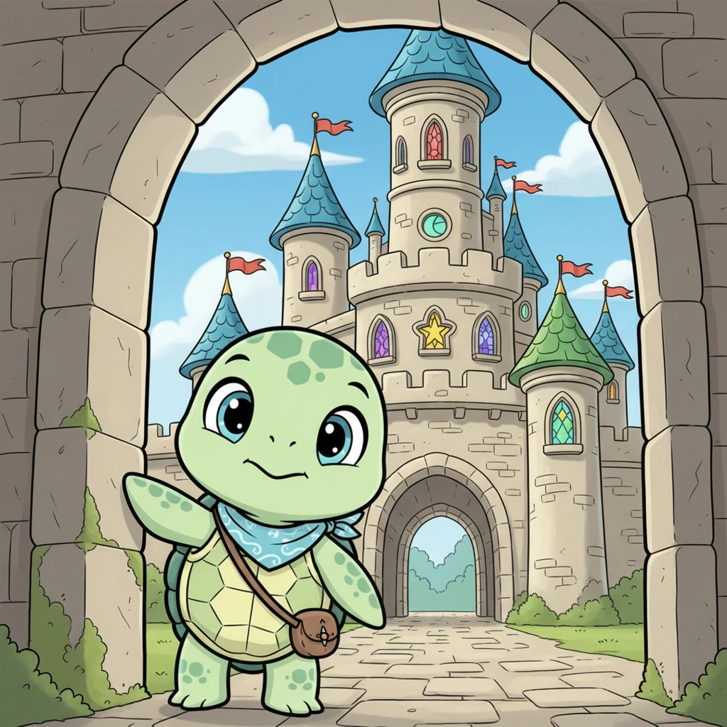 Pip cautiously approached the castle, his eyes wide with awe and wonder. He peeked through a grand archway, imagining all the secrets and stories hidden within its ancient walls.