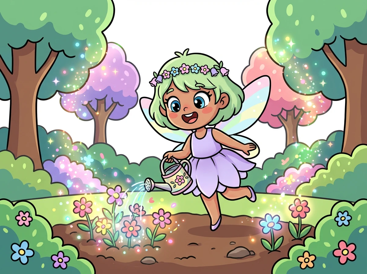 As they continue to spread kindness, the garden starts to glow with vibrant colors and magical sparkles.