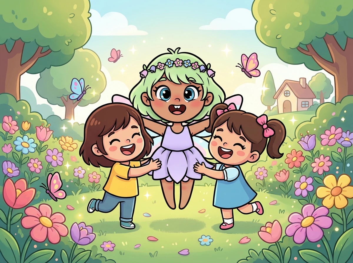 Lilly, overjoyed, thanks Mya and Hana. The garden is now full of happiness, all thanks to their kindness and sharing.