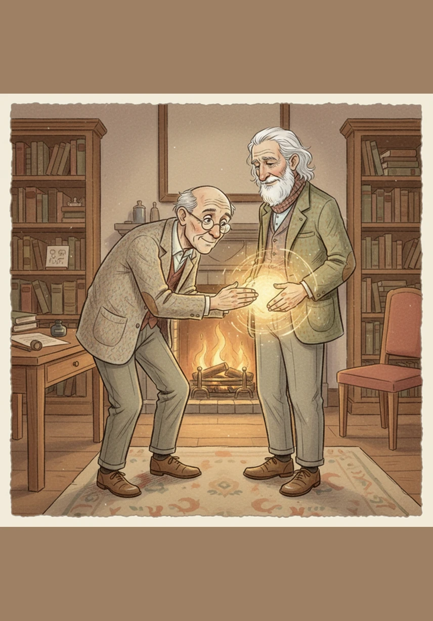 Silas looked over his spectacles in wonder, placing a weathered hand on Arthur’s stomach to feel the warmth. They realized this wasn't an ordinary occurrence, but a magical gift bestowed upon them in their twilight years.