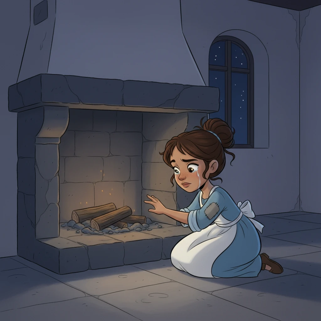 On the night of the ball, Ella was left alone in the cold, silent house, her stepsisters and stepmother having departed in their grand carriage. She sat by the fireplace, tears welling up in her eyes, longing for just one magical night.