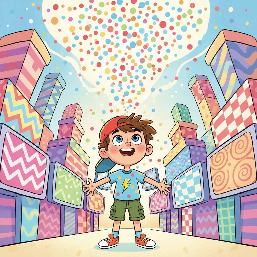 The third challenge, 'The Pattern Puzzle Palace,' was a test of mind. As Max gazed at a series of colorful images, a new sensation bloomed in his brain. Suddenly, polka dots, bright and cheerful, became the most magnificent pattern in the universe! He felt an overwhelming joy for everything spotty.