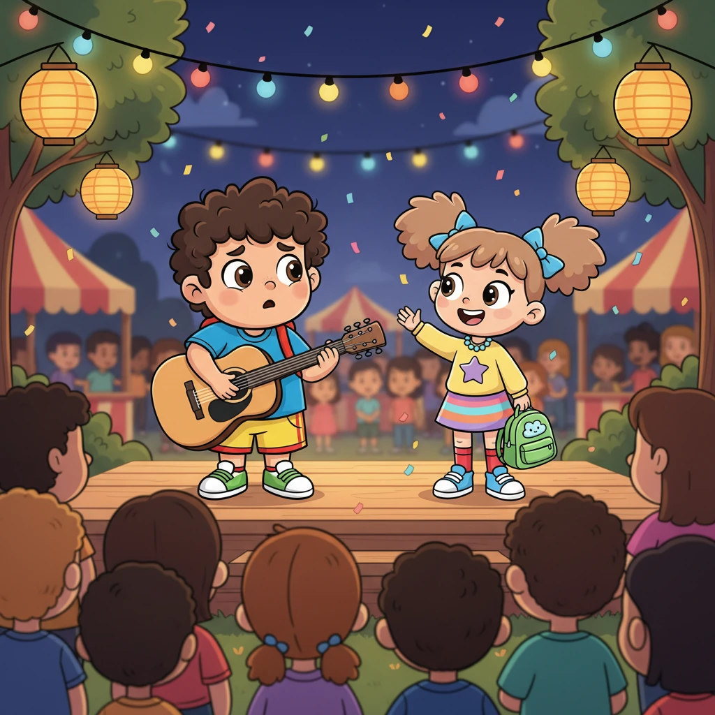 The school festival arrived, a vibrant swirl of music and soft lights. Carlos, trembling but determined, stepped onto the stage with his guitar. He searched for Madison in the crowd, dedicating his song to her – a melody about finding a safe, unexpected home.