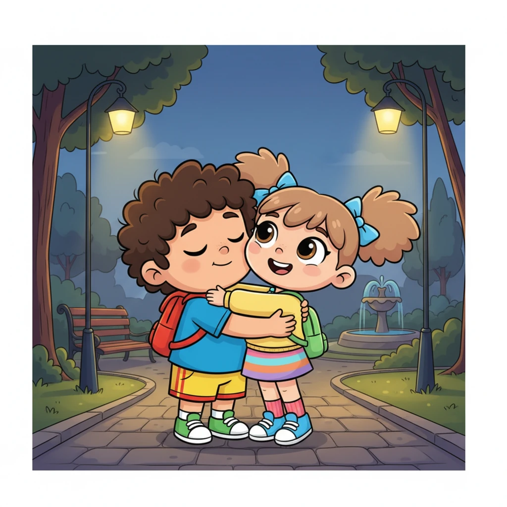 After his performance, they walked to a nearby park under the dim, gentle lights. The air was hushed, filled with unspoken feelings. Carlos, with a deep breath, confessed he couldn't stay silent anymore. Madison, eyes shining, echoed, "Me neither." They embraced, a silent promise.