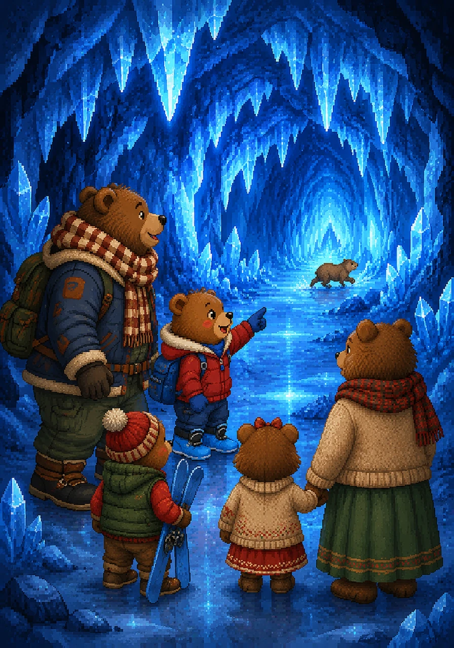 Terwijl ze teruglopen naar de chalet, ontdekken ze een verborgen ijsgrot die schittert als blauw kristal. Binnen hangen prachtige ijspegels aan het plafond en Barnaby ziet in de verte een bergmarmot wegschieten. Het lijkt wel een magisch sprookje dat tot leven is gekomen.