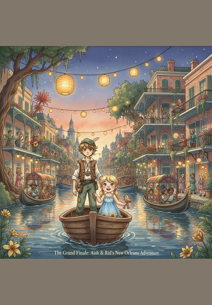 Their journey concludes in New York City, where they take a boat ride past the majestic Statue of Liberty holding her torch high. Rid looks through his binoculars at the soaring skyscrapers, and Aish draws the statue's crown, celebrating the end of their greatest adventure yet.