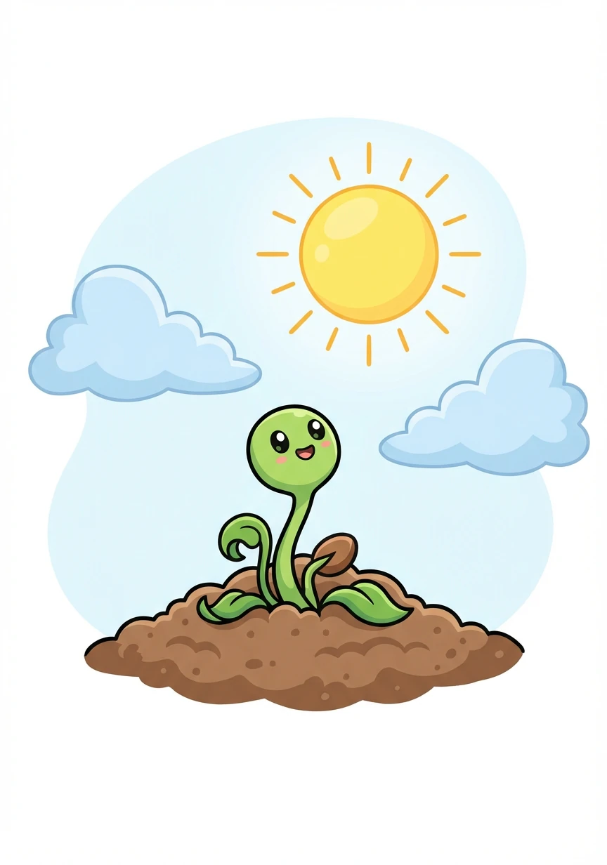 Slowly, slowly, Pip began to sprout. A tiny green shoot poked its way through the soil, reaching for the sun.