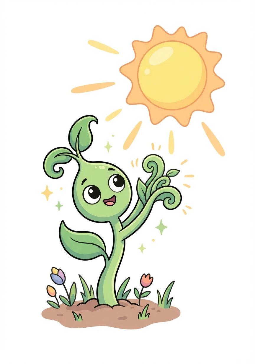 Pip grew taller and stronger each day, his leaves unfurling in the sunlight. He wasn't the tallest plant yet, but he was growing!