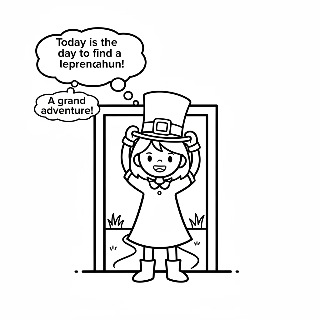 Clover put on a favorite green hat. "Today is the day to find a leprechaun!" Clover thought with a determined smile. A grand adventure was surely wait
