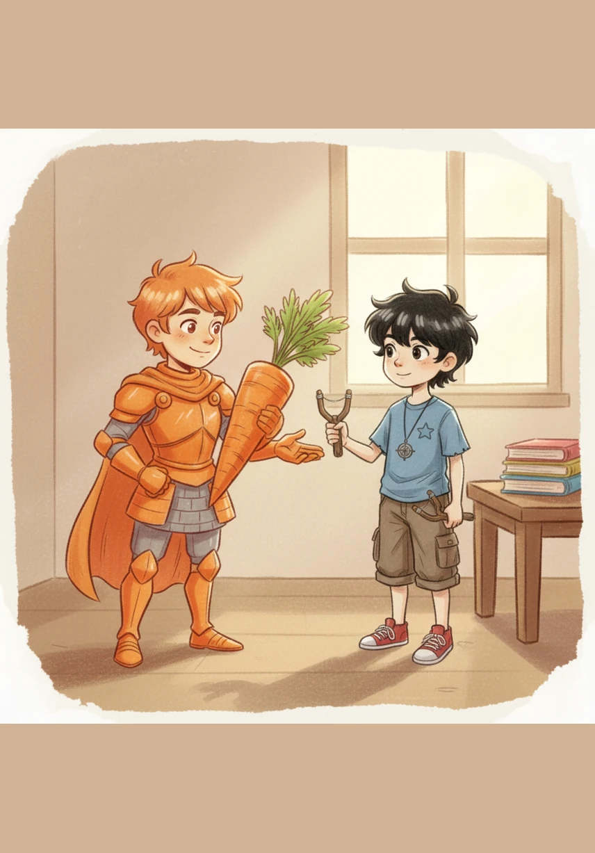 一直抱着白糊糊发呆的小星被吸引了过来，他瞪大眼睛好奇地打量着。艾米温柔地告诉他，这只橘色兔子拥有神奇的超能力，能让人看得更远，还能像城堡一样抵御坏细菌。