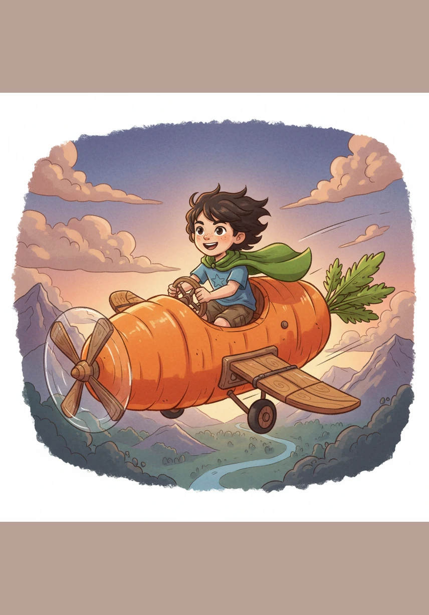 艾米重新整理好披风，驾驶着胡萝卜飞船飞向了深邃的星空。他要去寻找下一个需要帮助的小朋友，或许今晚，他就会悄悄降落在某个不爱吃蔬菜的孩子窗外。