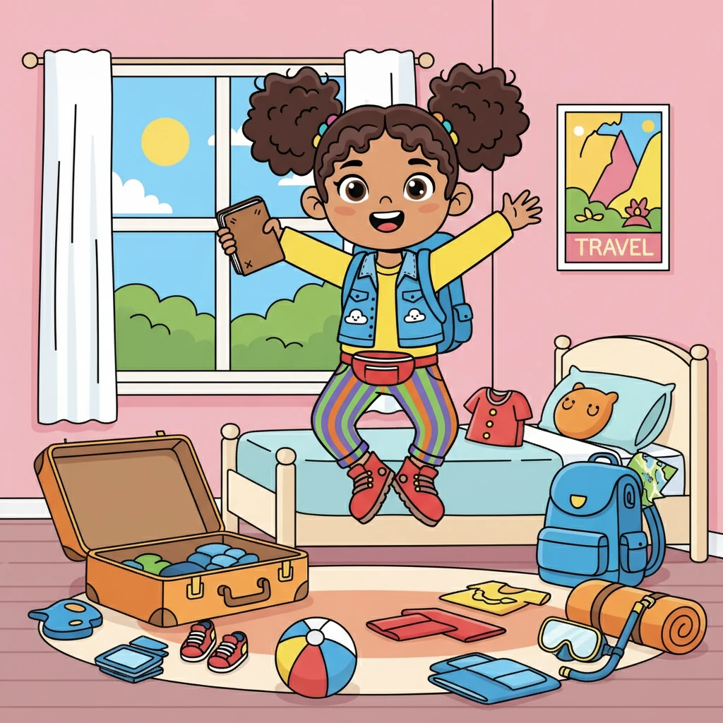 Maya bounced with excitement! Her family was going on a big trip! She knew she needed to pack her things, but where should she start? This was going to be the best adventure ever!