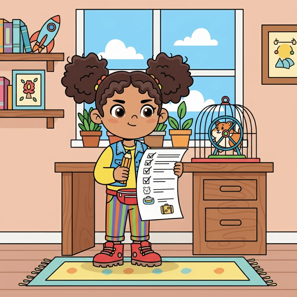 Maya created a checklist to make sure she didn't forget anything. She wrote down everything she needed to do before leaving, like watering her plants and feeding her pet hamster.