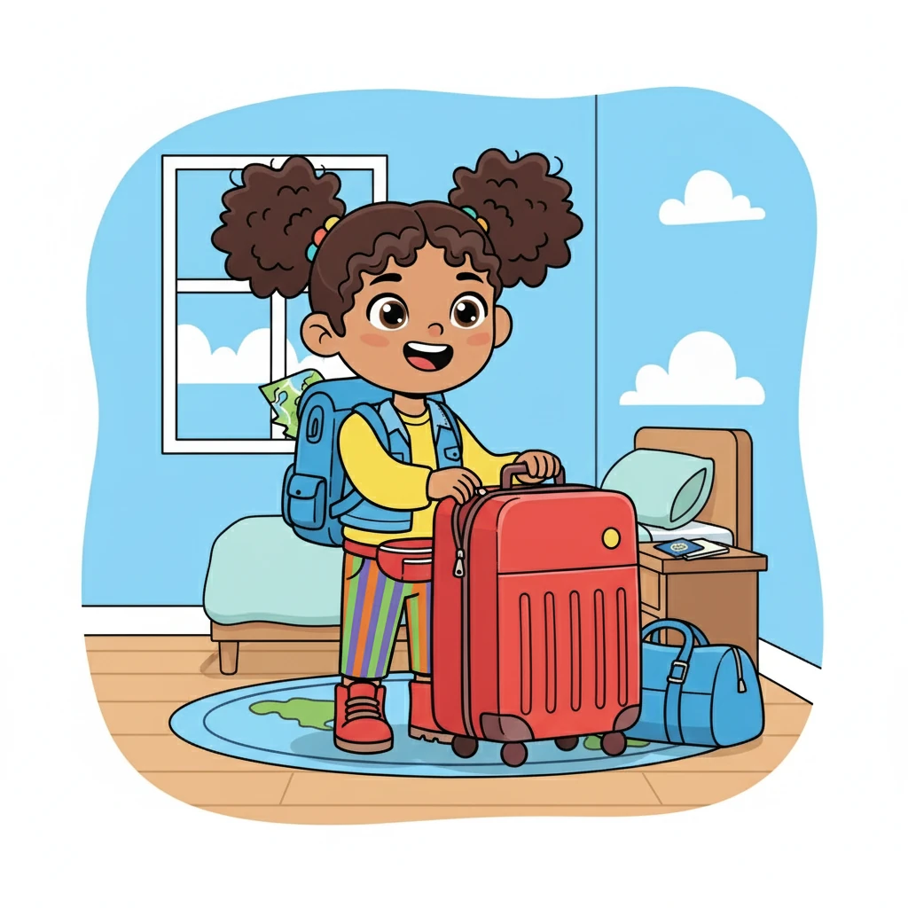 Finally, Maya's suitcase and backpack were ready! She zipped them up, feeling a thrill of anticipation. She was ready to explore the world!