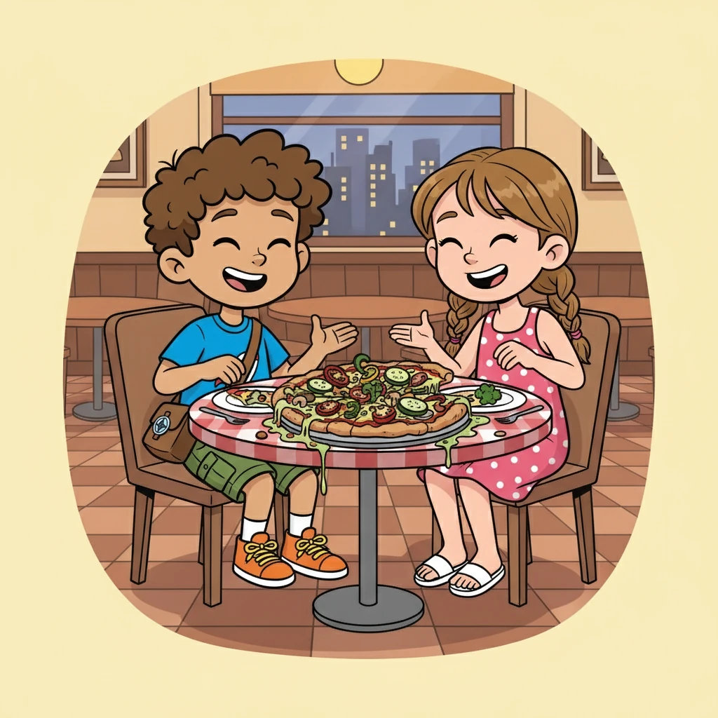As time went on, Max and Lila went on their first date and tried vegetable pizza. The pizza was a culinary disaster. Soggy and not very tasty.  They both giggled, promising to pick something better next time.