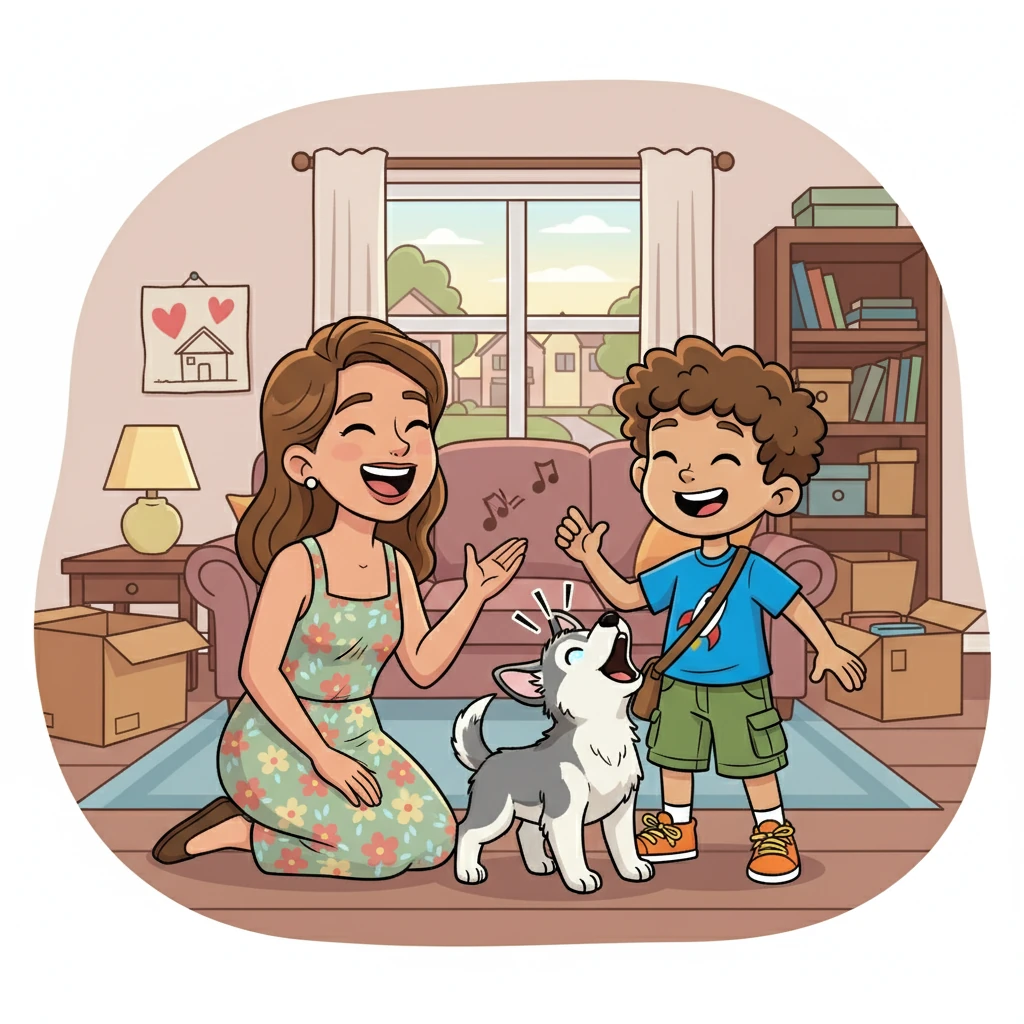 Together, they built a home, and found a mixed-husky puppy from the streets.  They named him Skye, and he howled with joy, bringing laughter to their new home. They went on adventures, from concerts to faraway lands, always together.