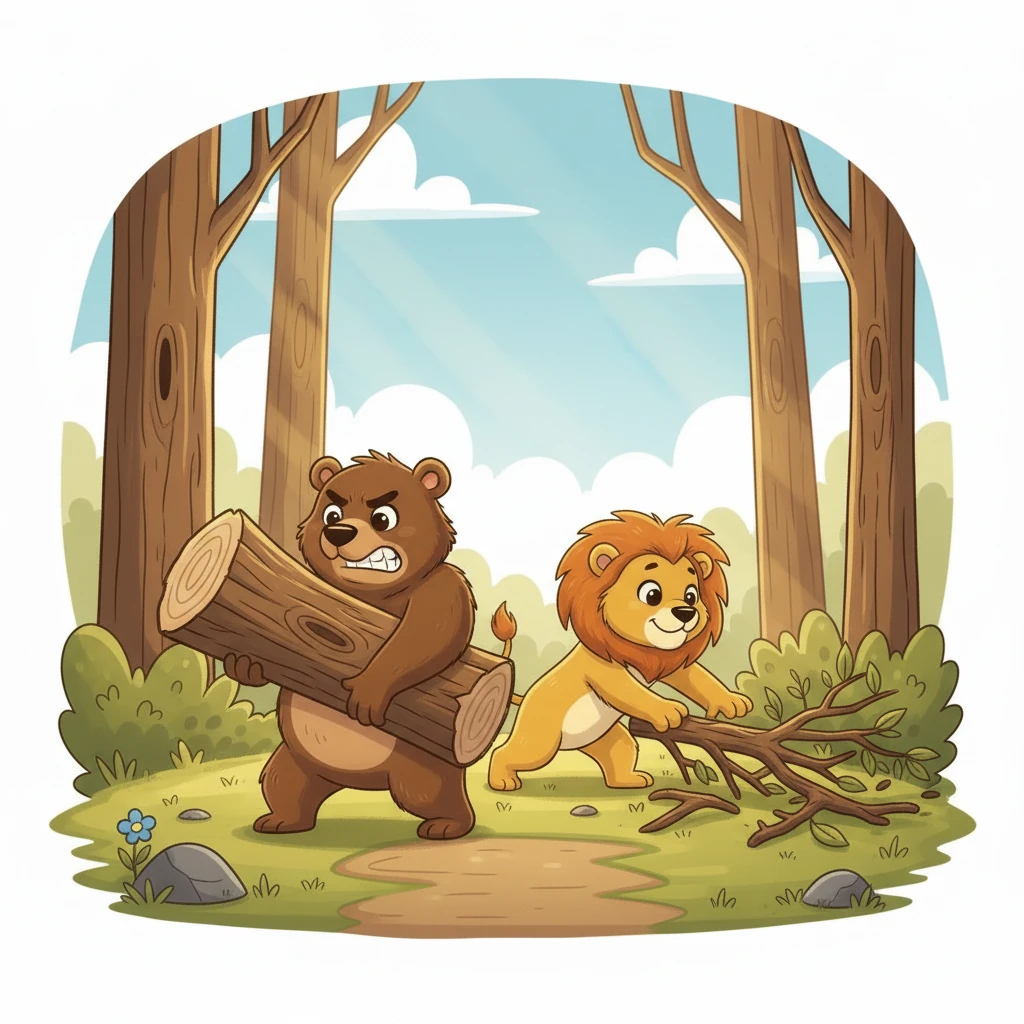 Келесі күні таңертең, достар бірге жұмысқа кірісті. Аю үлкен ағаш діңдерін көтеріп әкелді, оның күші бәріне таңғалдырды. Арыстан өткір тырнақтарымен ескі бұтақтарды тазалап, жолды ашты.