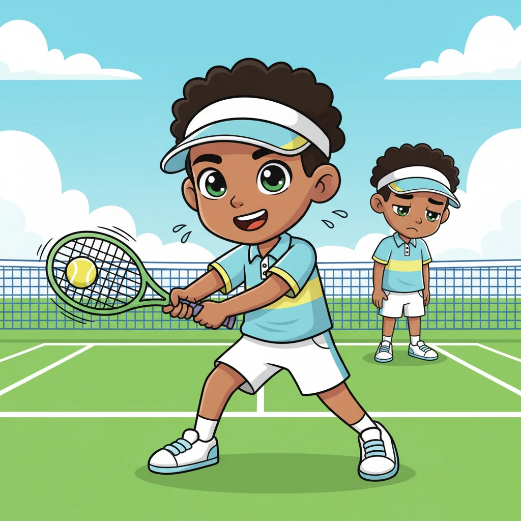 On the bright green tennis court, Carlton was a true star, his racket a blur as he sent balls flying. Yet, off the court, his striking green eyes often looked down, and his shoulders hunched with a quiet sadness. Despite his talent, he was very shy and timid.