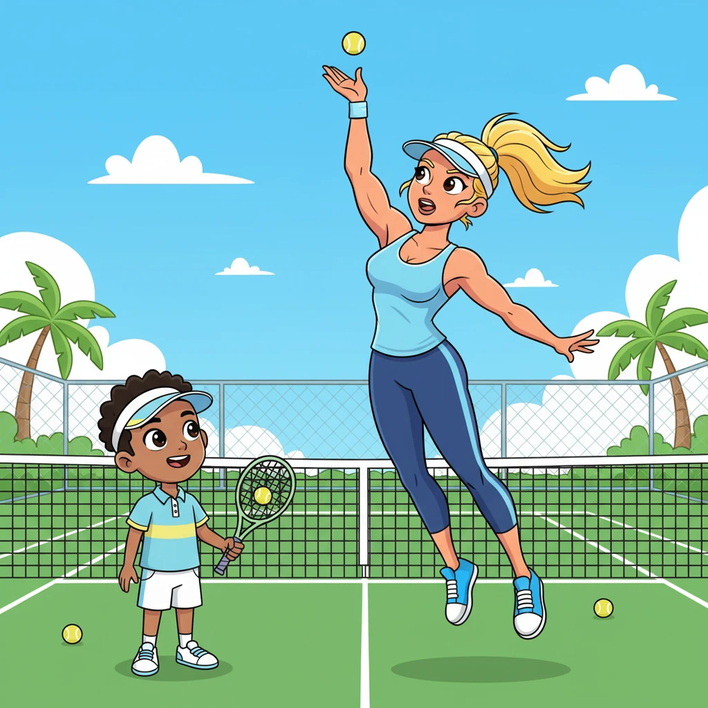 One afternoon, Carlton watched his assistant coach, Mary Beth Aveni, demonstrate a powerful serve. She was tall and strong, like an Amazon warrior, with her blonde hair pulled back in a neat ponytail. Her athletic leggings and top showed off her impressive strength.