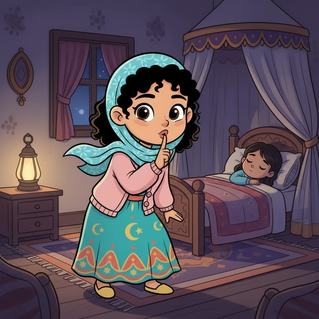 تذكرت نورة أنها بطلة، والبطلة تعرف كيف تساعد! قررت نورة أن تتصرف بهدوء، كأنها همسة، وأن تمشي على أطراف أصابعها، حتى لا تزعج ملاك.