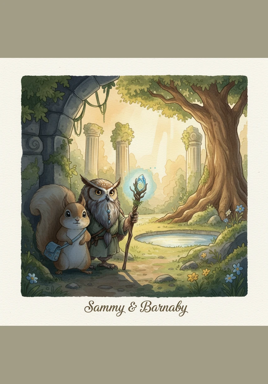 At the end of the tunnel, Sammy emerged into a hidden, sun-drenched valley where a single, magnificent tree stood tall. Its branches were heavy with shimmering golden acorns that glowed like miniature suns in the afternoon light.