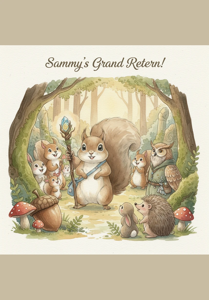Sammy realized that the true treasure wasn't just the golden acorns, but the courage he found along the way. He filled his satchel to share with all his friends, returning home as the most celebrated explorer in the entire forest.