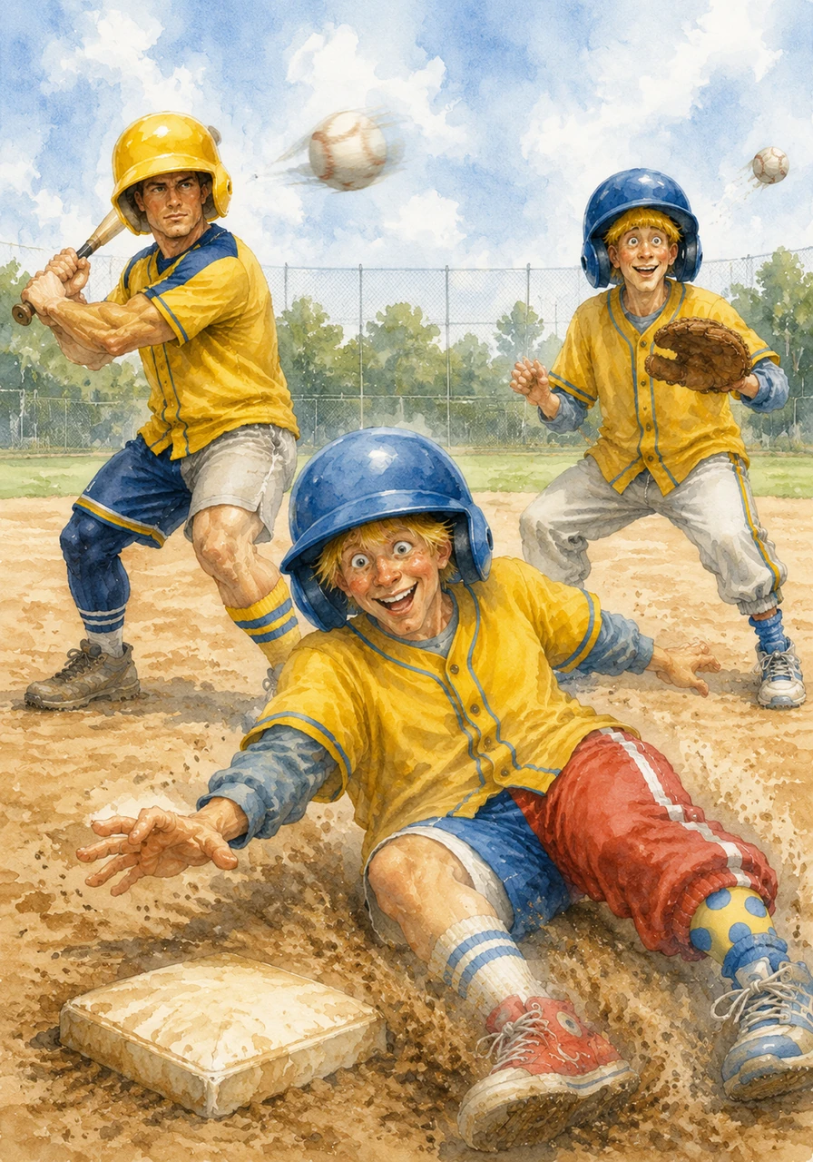 The training gets intense as the trio prepares for the championship game against the most intimidating team in the league. They practice sliding into bases and catching fastballs, slowly turning their awkwardness into a unique brand of skill.