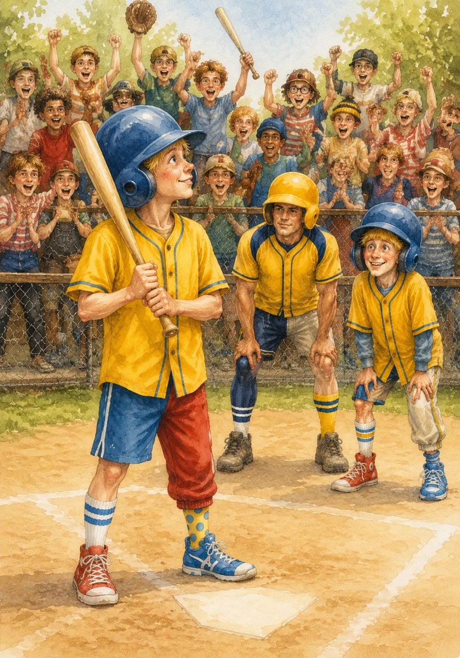 The final game is a nail-biter, with the score tied in the last inning and the bases loaded. Gus looks at the crowd of cheering misfit kids and realizes this game is about much more than just a trophy.