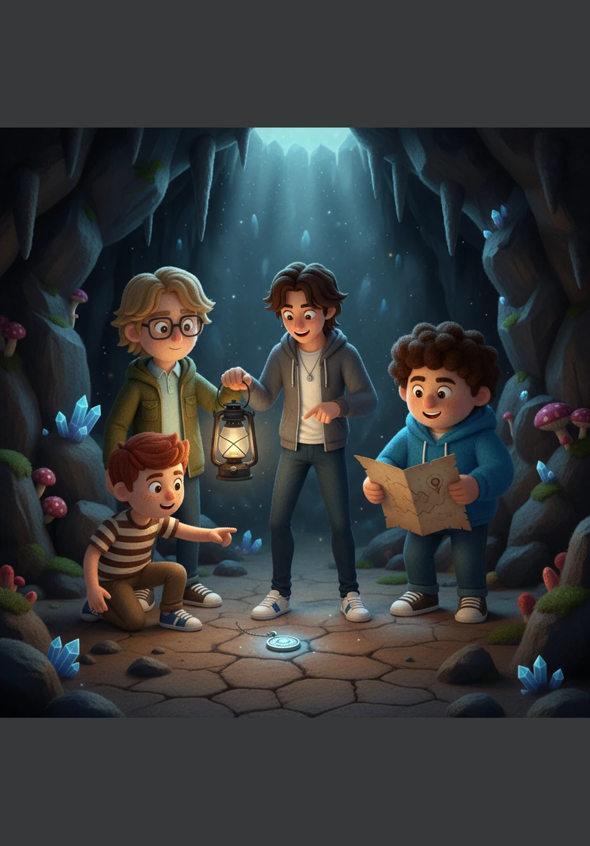 With a collective breath, the boys pulled the handle and stepped into a forgotten archive filled with ticking clocks and glowing vials. The air smelled of old parchment and ozone, a secret world tucked away from the modern campus outside.